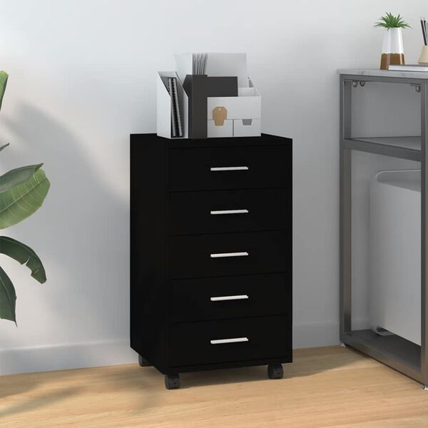 vidaXL Cajonera con ruedas madera contrachapada negro