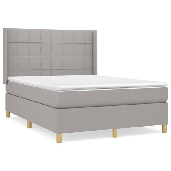 vidaXL Cama box spring con colch&oacute;n tela gris claro 140x190 cm