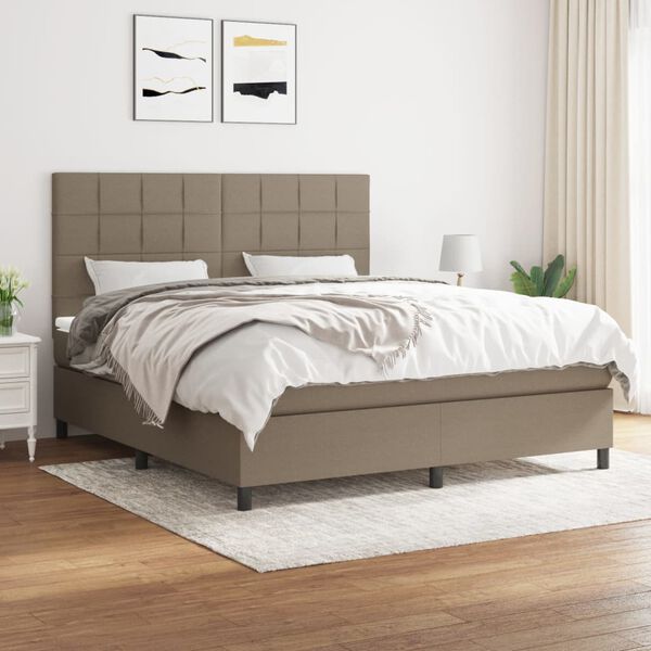 vidaXL Cama box spring con colch&oacute;n tela gris taupe 160x200 cm