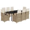 vidaXL Set comedor de jard&iacute;n 9 pzas con cojines rat&aacute;n sint&eacute;tico beige