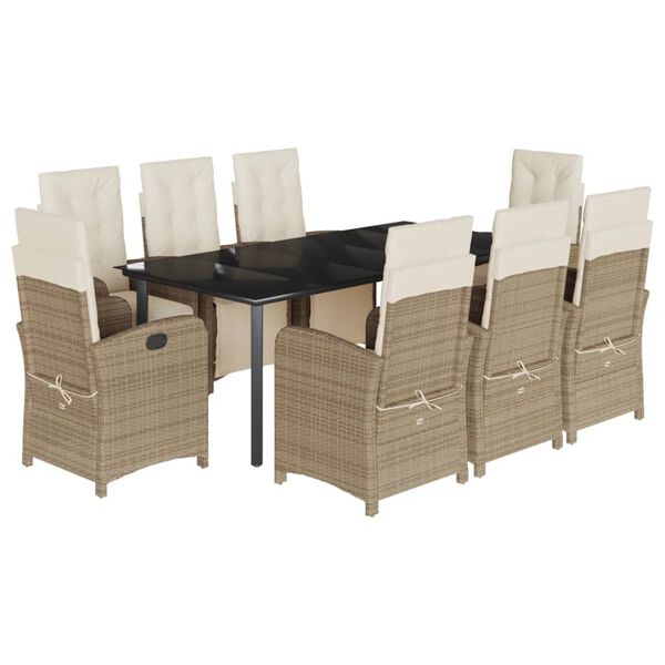 vidaXL Set comedor de jard&iacute;n 9 pzas con cojines rat&aacute;n sint&eacute;tico beige