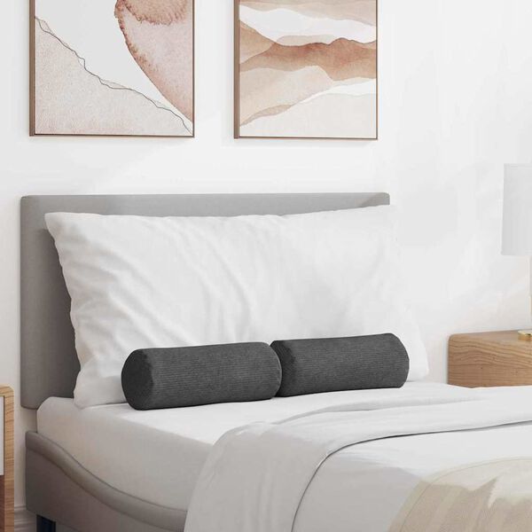 vidaXL Cojines Bolster 2 pcs Gris oscuro Ø 15 x 40 cm Tela de pana