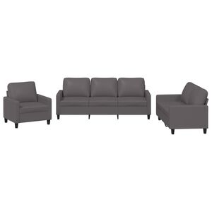 vidaXL Juego de sof&aacute;s con cojines 3 piezas cuero sint&eacute;tico gris