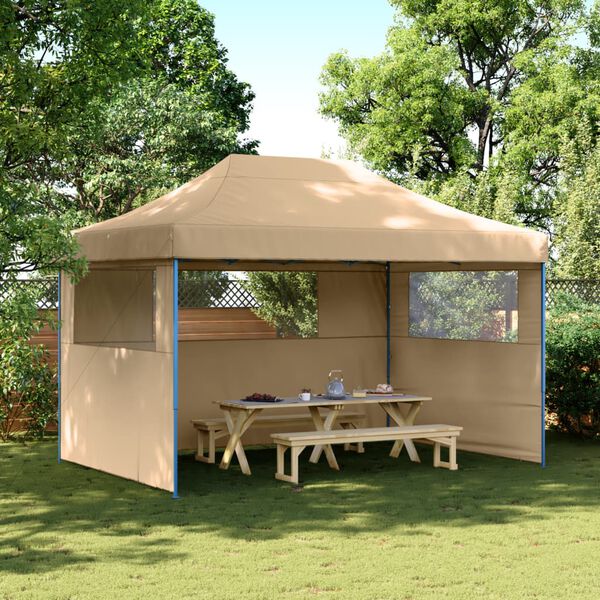 vidaXL Tienda de fiesta plegable Pop-Up con 3 paredes laterales beige