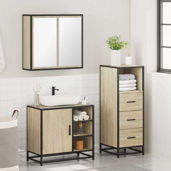 vidaXL Set de muebles de ba&ntilde;o 3 pzas madera contrachapada roble Sonoma