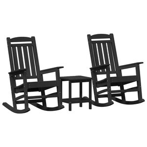 vidaXL Silla mecedora de jardín 3 pcs Negro 38 x 38 x 46cm Plástico