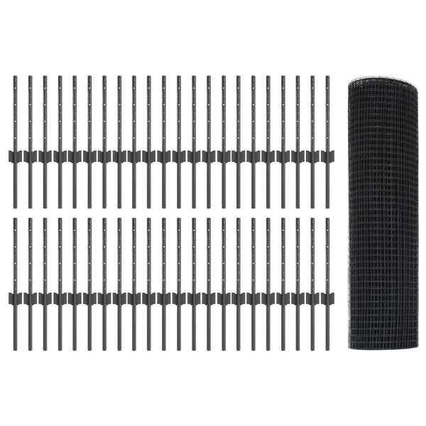 vidaXL Valla con Poste Gris 0,4 x 100 m Acero y PVC