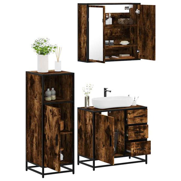 vidaXL Set de muebles ba&ntilde;o 3 pzas madera contrachapada roble ahumado