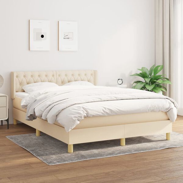 vidaXL Cama box spring con colch&oacute;n tela color crema 140x190 cm