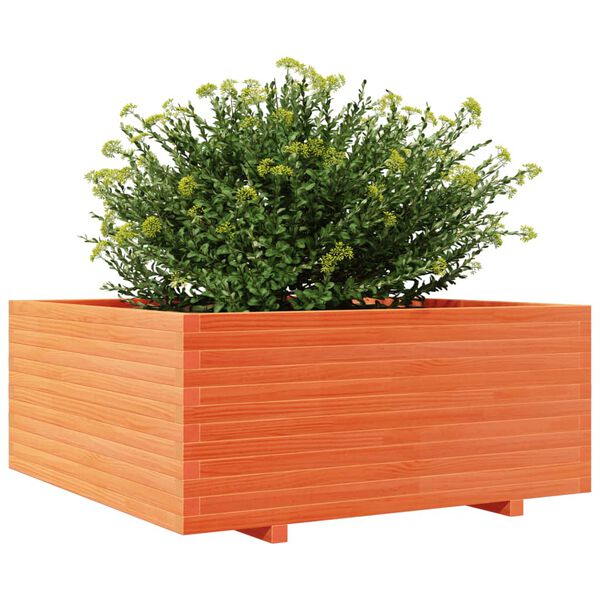 vidaXL Jardinera madera maciza de pino marr&oacute;n cera 110x110x49,5 cm