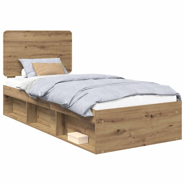 vidaXL Estructura de cama con cabecera Roble Artesanal 75 x 190 cm