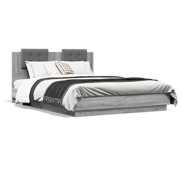 vidaXL Cama con cabecero madera de ingenier&iacute;a gris Sonoma 150x200 cm