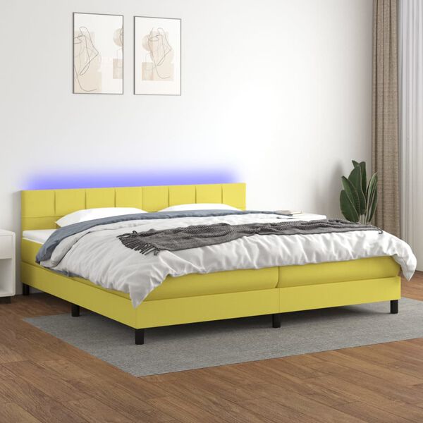 vidaXL Cama box spring colch&oacute;n y luces LED tela verde 200x200 cm