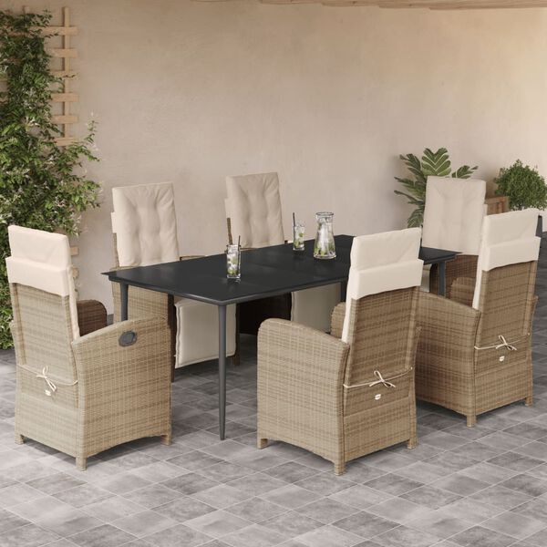 vidaXL Set comedor de jard&iacute;n 7 pzas con cojines rat&aacute;n sint&eacute;tico beige