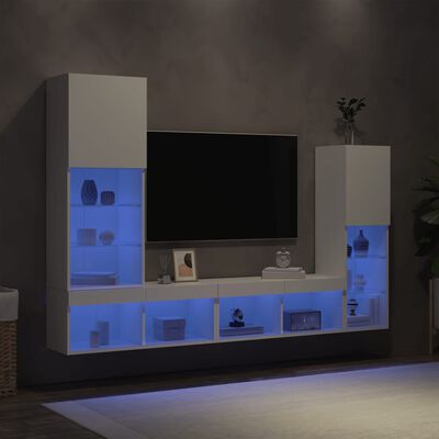 vidaXL Muebles de TV de pared con LED 4 pzas madera ingeniería blanco