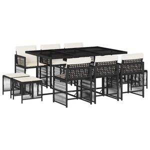 vidaXL Set de comedor jard&iacute;n 11 pzas con cojines rat&aacute;n sint&eacute;tico negro