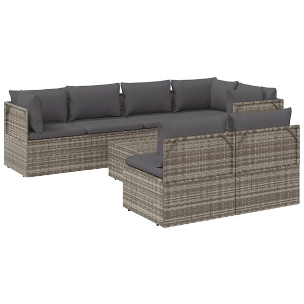 vidaXL Set de muebles de jard&iacute;n 8 pzas y cojines rat&aacute;n sint&eacute;tico gris