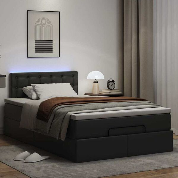vidaXL Cama otomana colch&oacute;n y LED cuero sint&eacute;tico negro 120x190cm