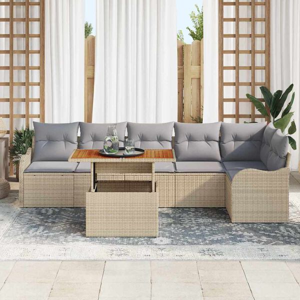 vidaXL Conjunto de sof&aacute; de jard&iacute;n con coj&iacute;n 7 pcs beige y gris claro