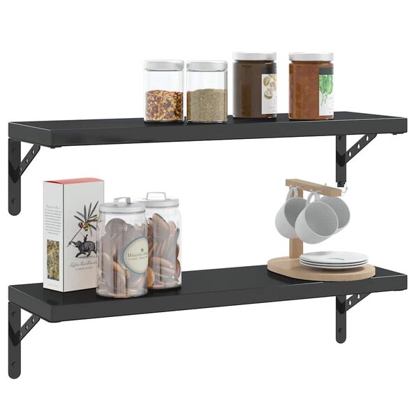 vidaXL Soportes estante 4 uds acero inoxidable negro 23,5x2,5x15,5 cm