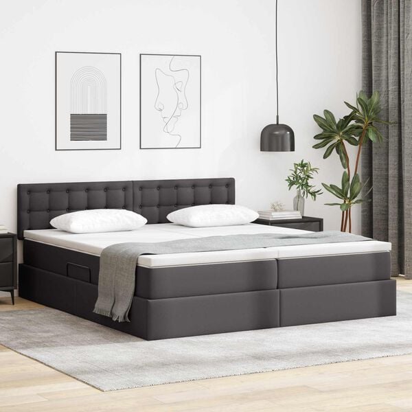 vidaXL Cama con almacenamiento y LED Gris 180 x 200 cm Cuero sint&eacute;tico