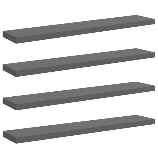 vidaXL Estante flotante de pared 4 uds MDF gris brillo 120x23,5x3,8 cm