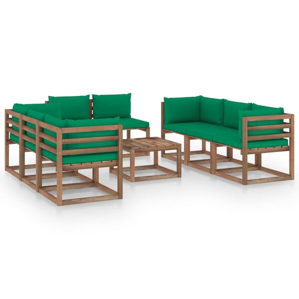 vidaXL Juego de muebles de jard&iacute;n 9 piezas con cojines verde