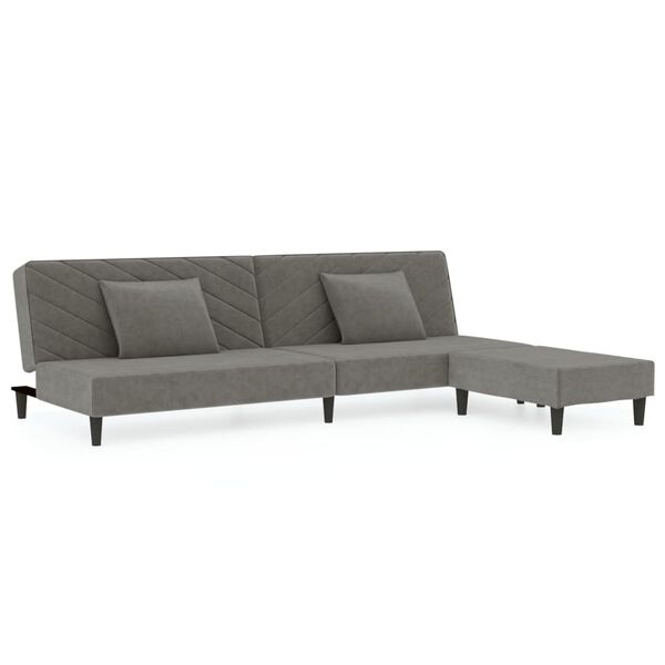 vidaXL Sof&aacute; cama 2 plazas reposapies y 2 cojines terciopelo gris claro