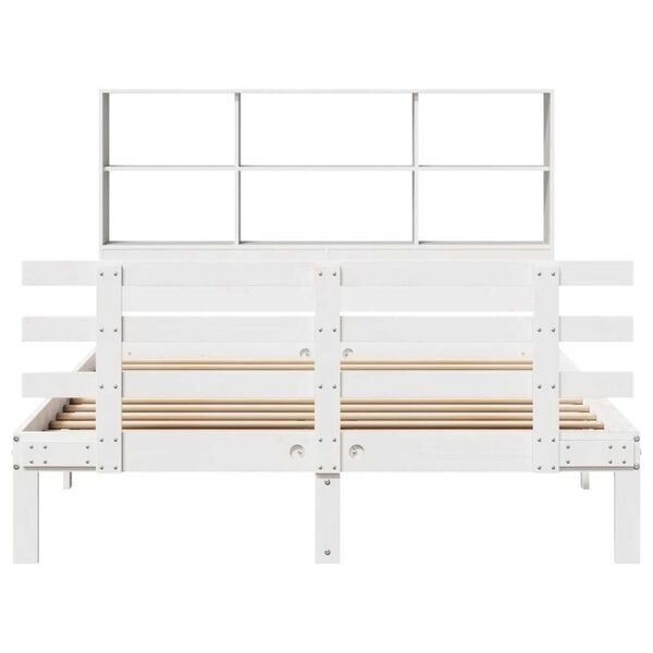 vidaXL Cama con estanter&iacute;a sin colch&oacute;n madera maciza blanca 120x190 cm