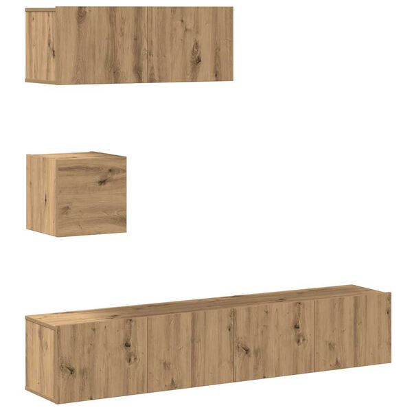 vidaXL Mueble para TV de pared madera contrachapada artesanal 4 piezas