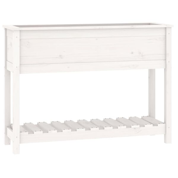 vidaXL Jardinera con estante madera maciza pino blanca 111,5x34,5x81cm
