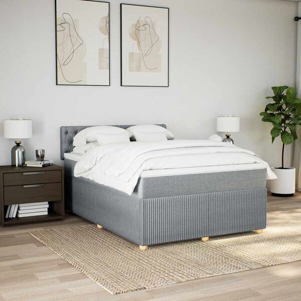 vidaXL Cama box spring con colch&oacute;n tela gris claro 140x200 cm