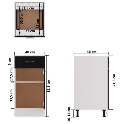 vidaXL Armario bajo cajón cocina madera ingeniería negro 40x46x81,5cm