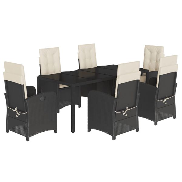 vidaXL Set de comedor de jard&iacute;n 7 pzas y cojines rat&aacute;n sint&eacute;tico negro