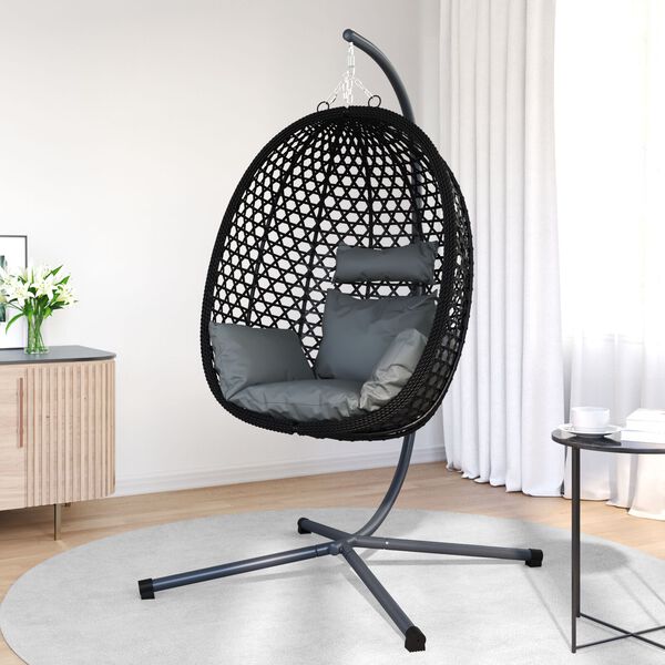 vidaXL Silla huevo colgante Antracita y negro 104 x 100 x 191 cm