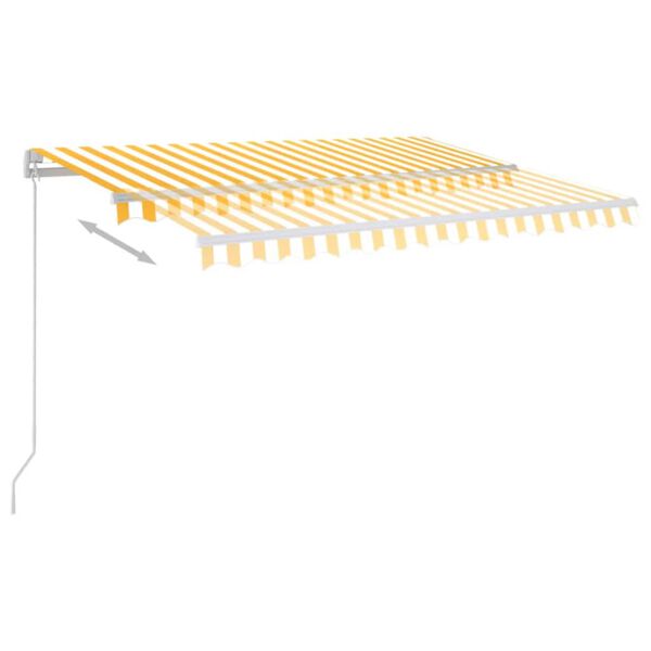 vidaXL Toldo autom&aacute;tico LED sensor de viento amarillo y blanco 3x2,5 m