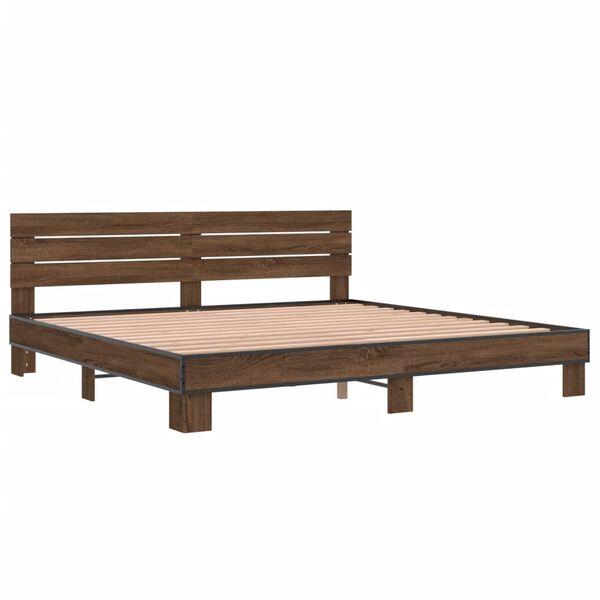 vidaXL Estructura cama madera ingenier&iacute;a metal marr&oacute;n roble 200x200 cm