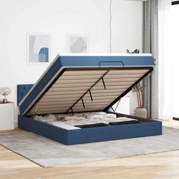 vidaXL Estructura de cama otomana con colchón tela azul 160x200 cm
