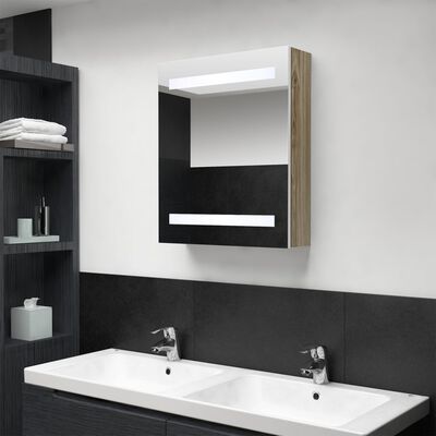 vidaXL Armario de baño con espejo LED blanco y roble 50x14x60 cm