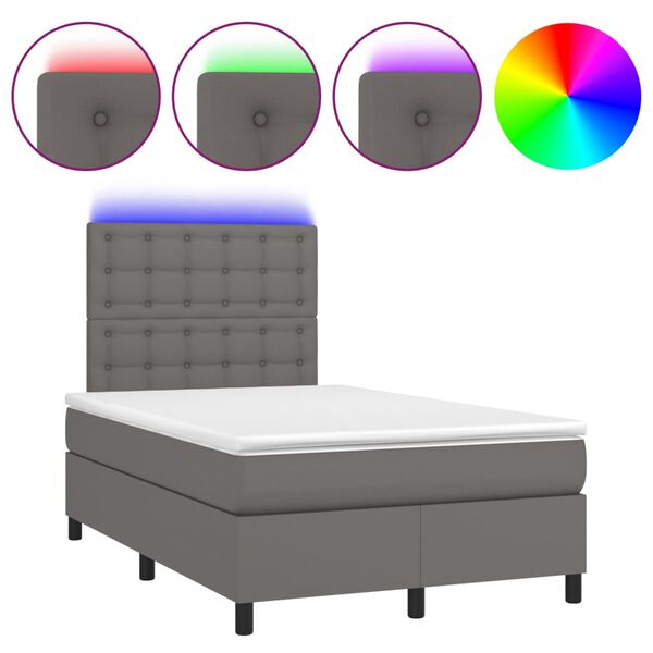 vidaXL Cama box spring colch&oacute;n y LED cuero sint&eacute;tico gris 120x200 cm