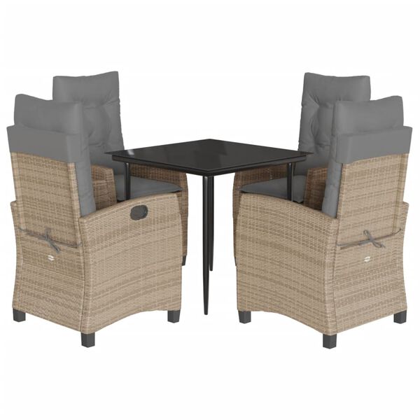 vidaXL Set comedor de jard&iacute;n 5 pzas con cojines rat&aacute;n sint&eacute;tico beige