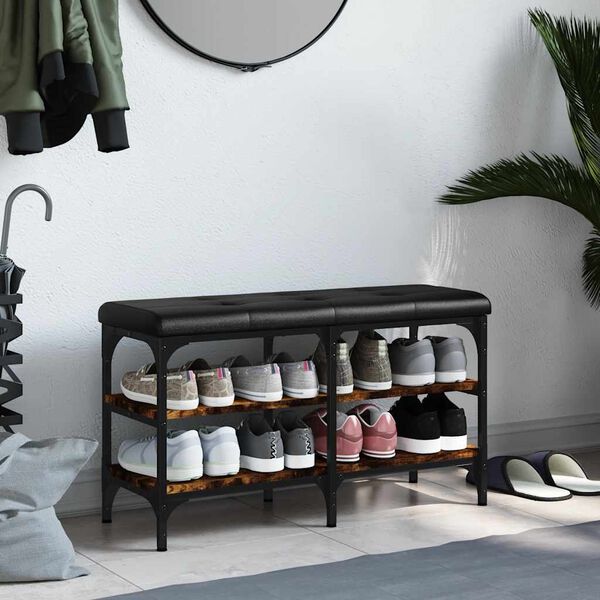 vidaXL Banco zapatero madera de ingenier&iacute;a roble ahumado 82x32x47 cm