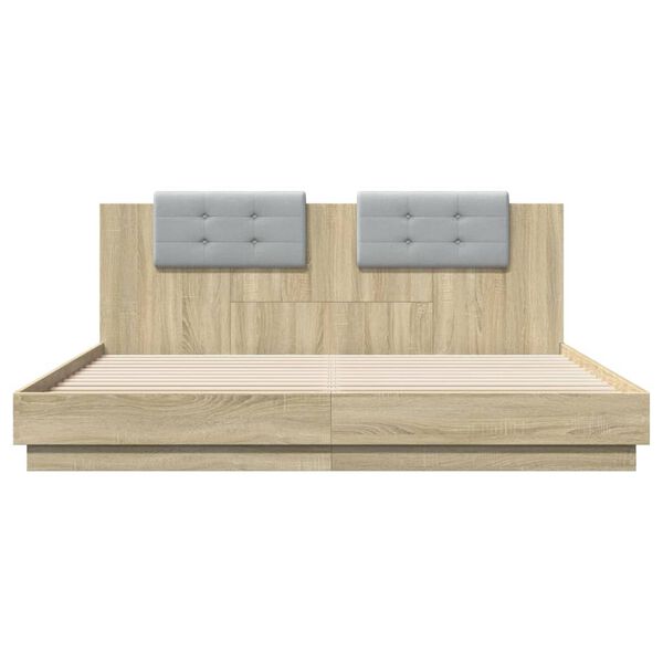 vidaXL Cama con cabecero madera de ingenier&iacute;a roble Sonoma 160x200 cm