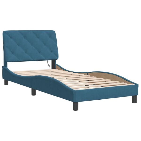 vidaXL Estructura de cama con LED sin colch&oacute;n terciopelo azul 90x190 cm