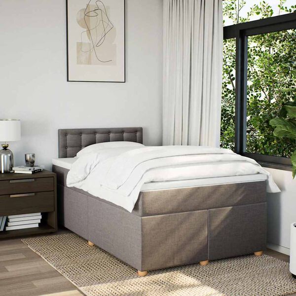 vidaXL Cama box spring con colch&oacute;n tela gris taupe 120x190 cm