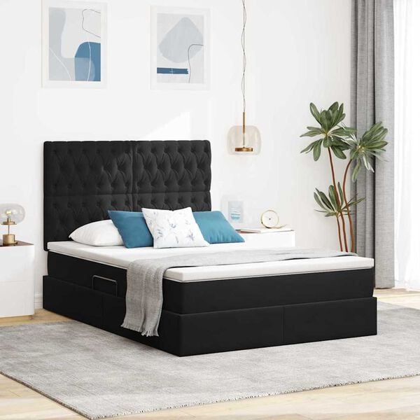 vidaXL Cama con almacenamiento y LED Negro 140 x 190 cm Terciopelo