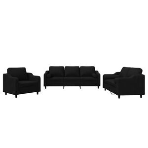 vidaXL Juego de sof&aacute;s con cojines 3 piezas tela negro