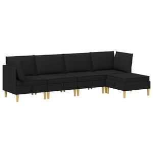 vidaXL Juego de sof&aacute; modular con almacenamiento 5 uds. Negro Tela