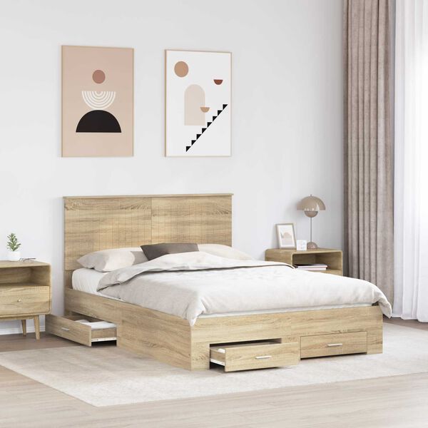 vidaXL Estructura de cama con cabecera Roble Sonoma 140 x 190 cm