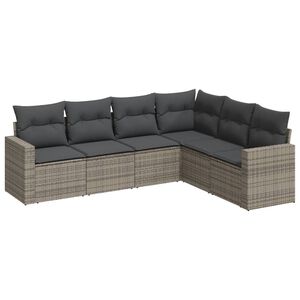 vidaXL Set de muebles de jard&iacute;n 6 pzas y cojines rat&aacute;n sint&eacute;tico gris